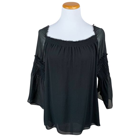 Theory Silk Blouse Black Bell 3/4 Sleeve Georgette Women's L - Picture 1 of 9